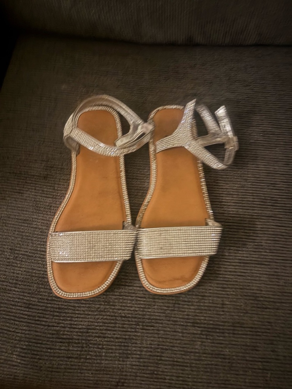 Women's Silver Rhinestone Ankle-Strap Sandals